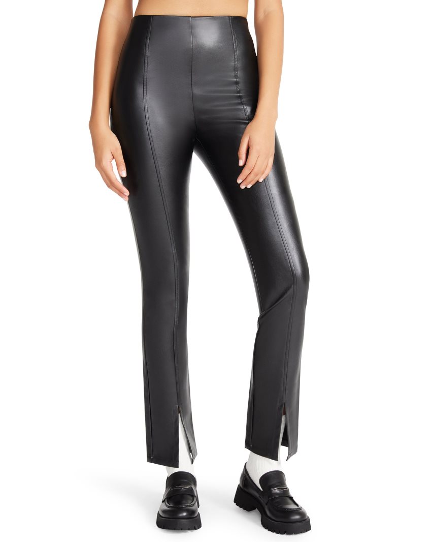 Black Steve Madden Slit Front Faux Leather Women's Pants | PH 8792UGT